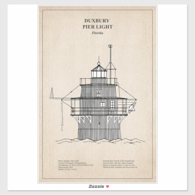Duxbury Pier Light Lighthouse - Massachusetts -SBD Sticker (Sheet)