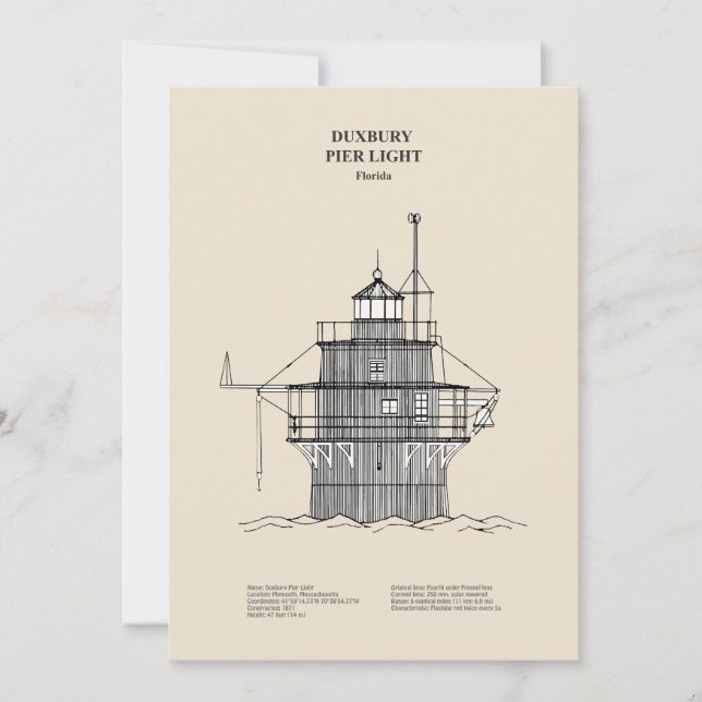 Duxbury Pier Light Lighthouse - Massachusetts -SBD Thank You Card (Front)