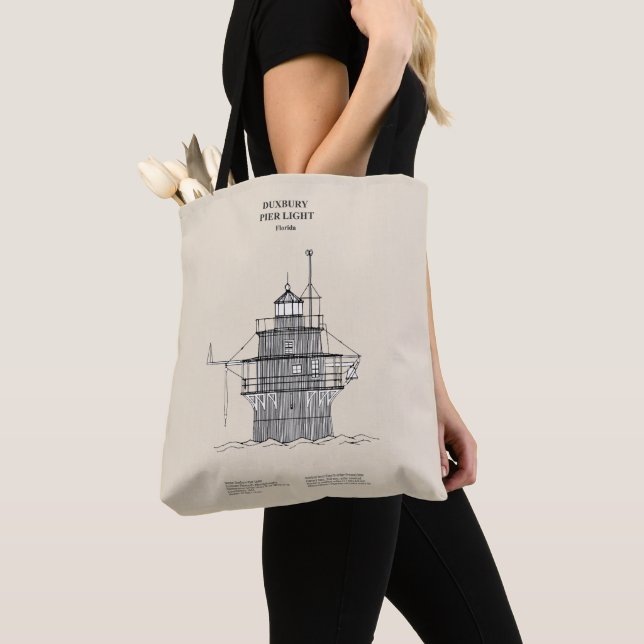 Duxbury Pier Light Lighthouse - Massachusetts -SBD Tote Bag (Close Up)