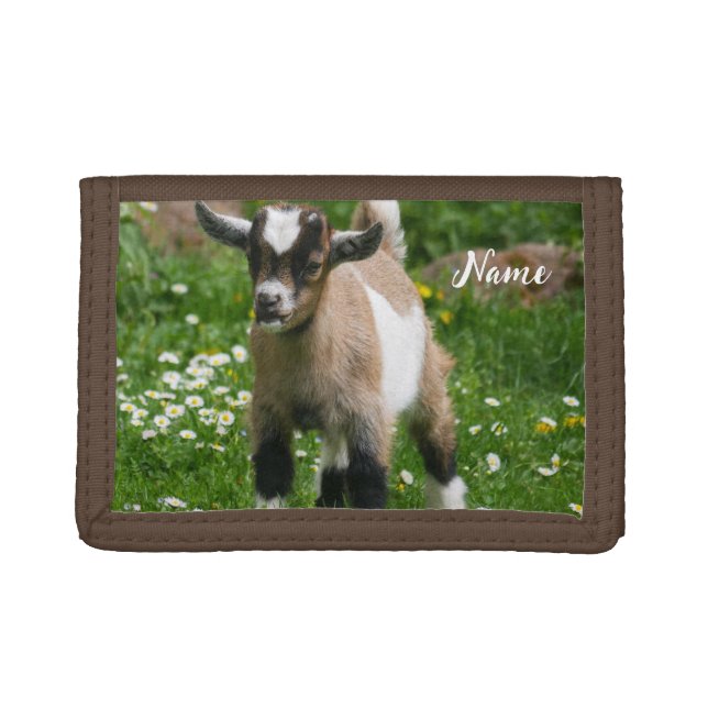 Dwarf Goat Kid in Flowers Trifold Wallet (Front)