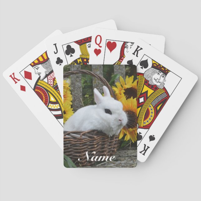 Dwarf Hotot Bunny Rabbit with Sunflowers Poker Cards (Back)