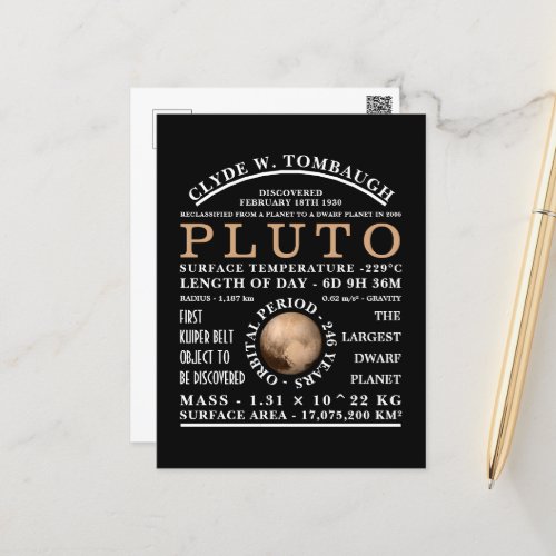 Dwarf Planet Pluto Detailed Astronomy Postcard
