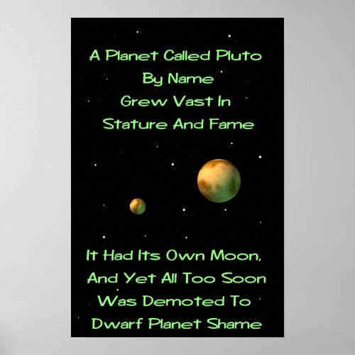 Dwarf Planet Pluto Limerick Poster