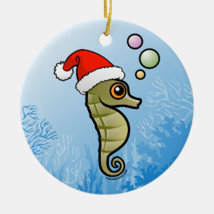 Dwarf Seahorse Santa Ceramic Ornament