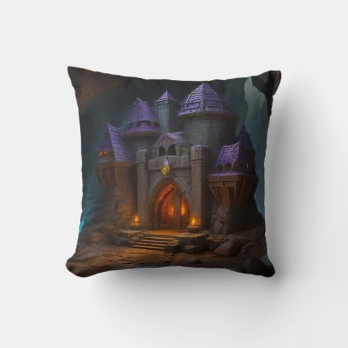 Dwarven Castle of the Blacksmiths Forge Throw Pillow