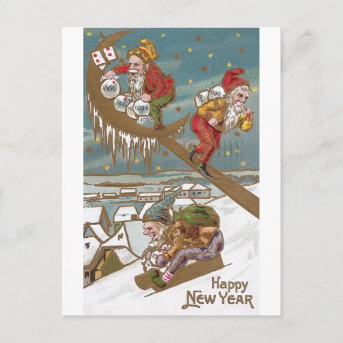 Dwarves Delivering Gold on New Years Day Holiday Postcard