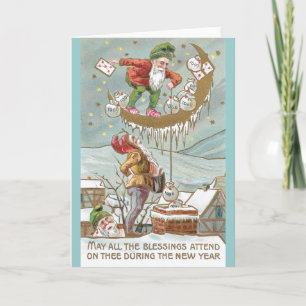 Dwarves with Sacks of Gold Vintage New Year Holiday Card