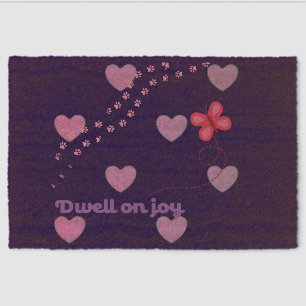 dwell on joy hearts and paw prints Doormat Fiber Doormat