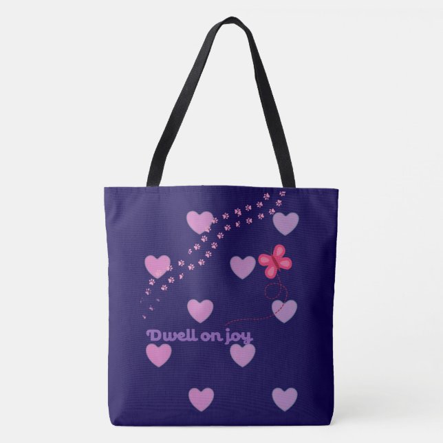 dwell on joy hearts and paw prints tote back  bag (Front)