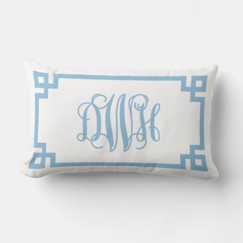 DWH Sky Blue Greek Key Script Monogram Lumbar Pillow