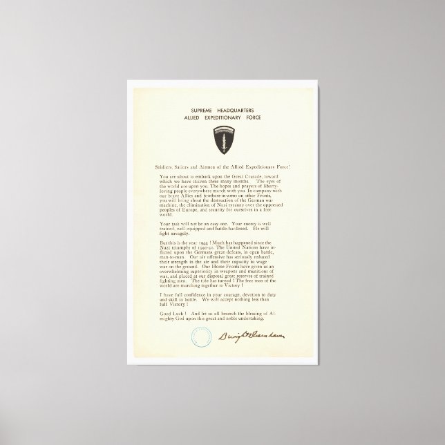 Dwight D. Eisenhower's Order of the Day (1944) Canvas Print (Front)
