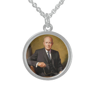 Dwight Eisenhower President White House Portrait Sterling Silver Necklace