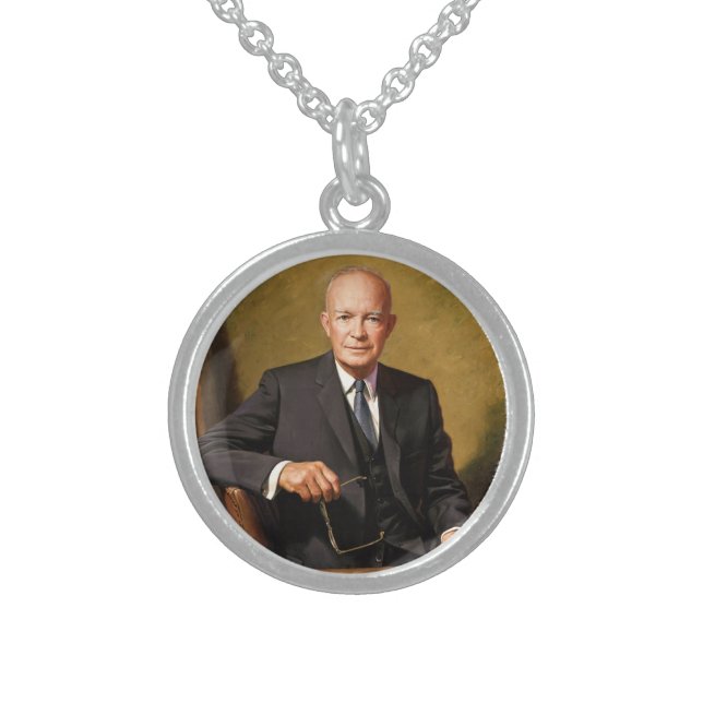 Dwight Eisenhower President White House Portrait   Sterling Silver Necklace (Front)