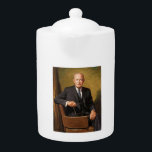 Dwight Eisenhower President White House Portrait   Teapot<br><div class="desc">The Eisenhower Portrait - The portrait of President Dwight D. Eisenhower hangs on the wall of the prestigious art museum, a testament to his legacy as a general and a president. The painting is a classic depiction of the man, capturing his strength, intelligence, and warmth. He is seated in a...</div>