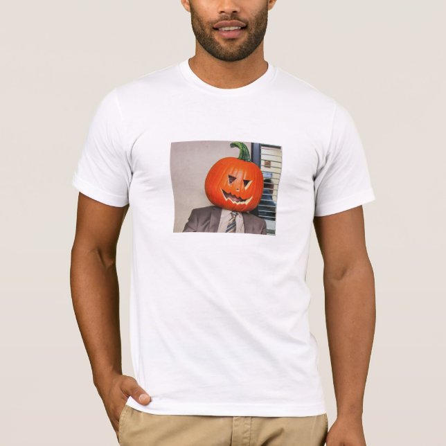 Dwight Wearing Pumpkin Head Halloween Tee (Front)