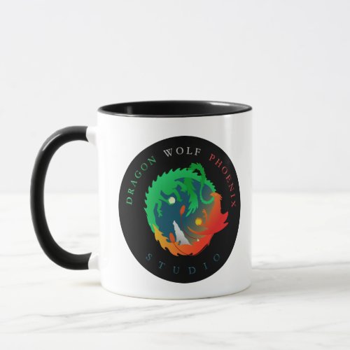 DWPstudio dragon wolf phoenix logo mug