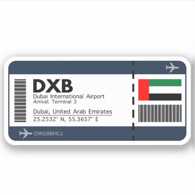 DXB Dubai Boarding Pass - Dubai Ticket Sticker (Front)