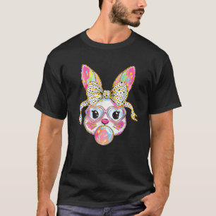 Dy Cute Bunny Face Tie Dye Glasses Coquette Bow Ea T-Shirt