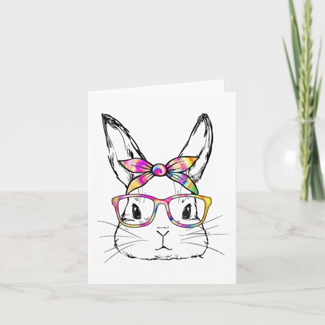 Dy Cute Bunny Face Tie Dye Gles Easter Day  Card (Front)