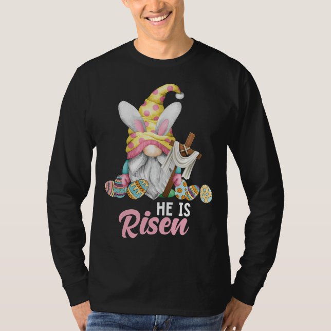 Dy Cute Gnome Christian Easter Day He I T-Shirt (Front)