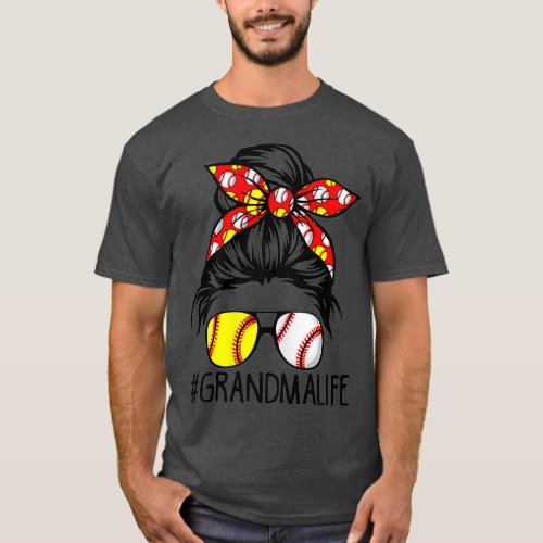 Dy Messy Bun Mothers Day Softball Baseball Life T_Shirt