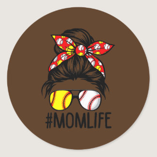 Dy Mom Life Softball Baseball Mothers Day Messy Classic Round Sticker