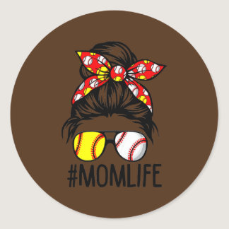 Dy Mom Life Softball Baseball Mothers Day Messy Classic Round Sticker