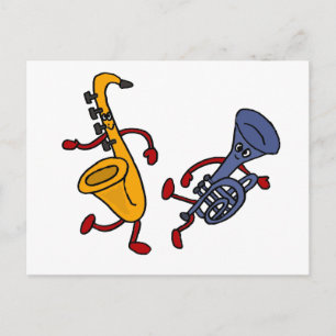 DY- Saxophone and Trumpet Dancing Cartoon Postcard