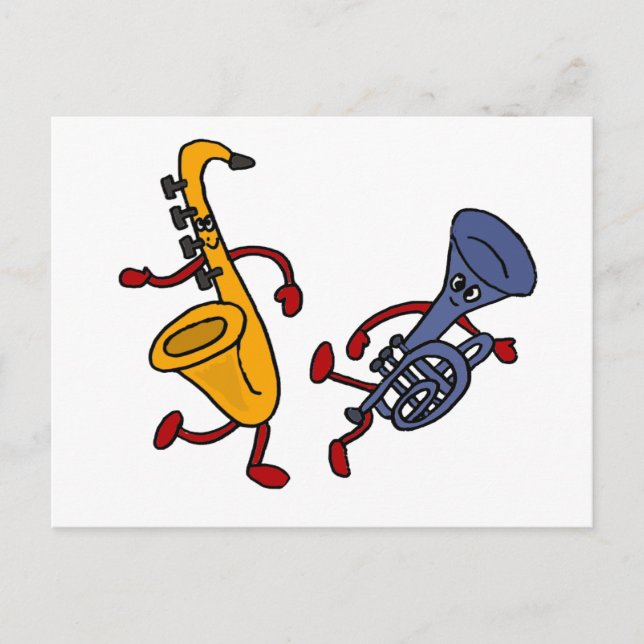 DY- Saxophone and Trumpet Dancing Cartoon Postcard (Front)