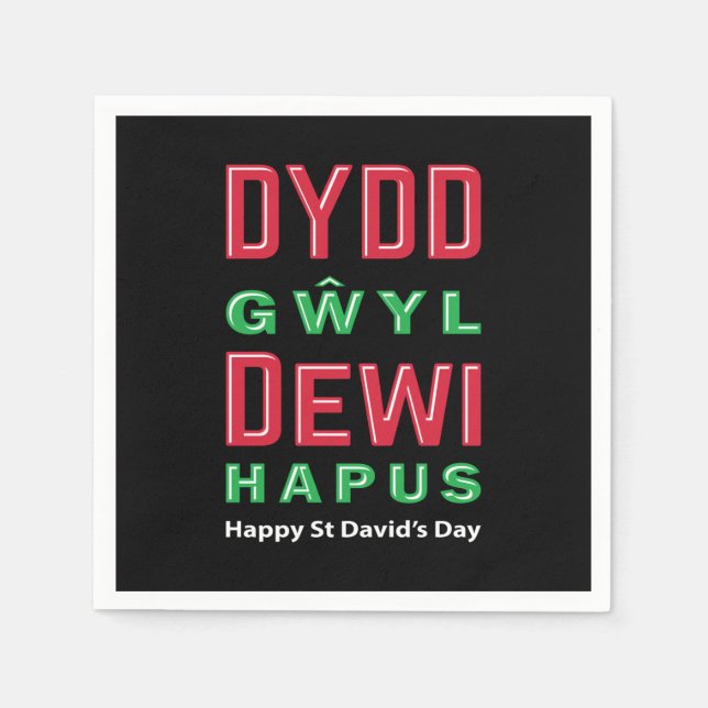 Dydd Gŵyl Dewi Hapus Happy St Davids Day 5 Napkins (Front)