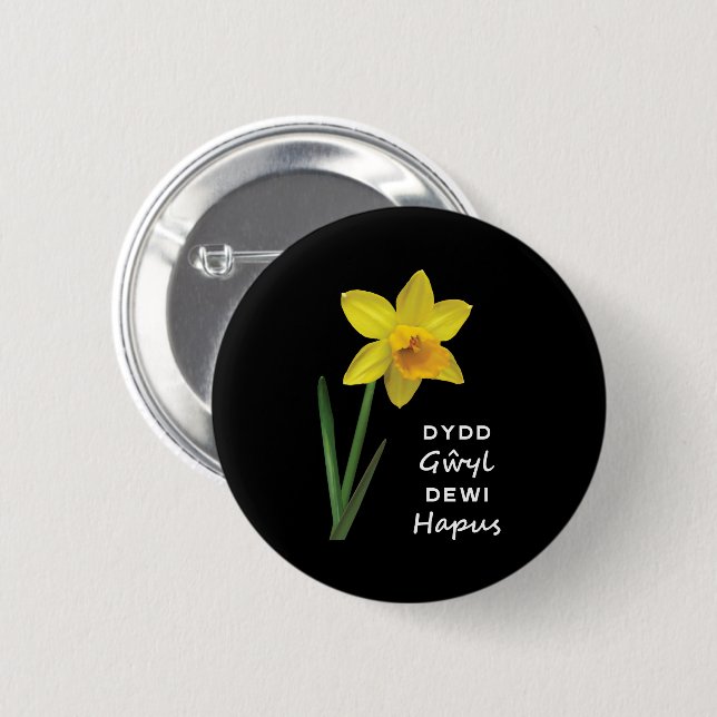 Dydd Gŵyl Dewi Hapus Happy St David's Day Button (Front & Back)
