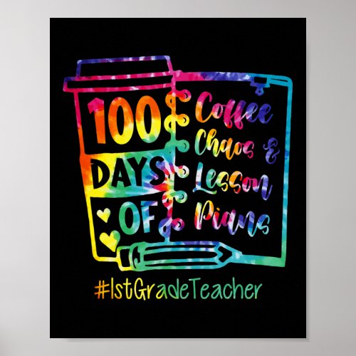 Dye 100 Days Of Coffee And Chaos 1st Grade Teacher Poster