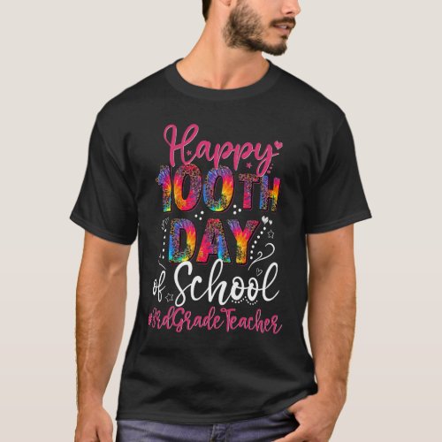 Dye Leopard Happy 100th Day Of School 3rd Grade Te T_Shirt