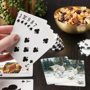 Dyfra Icelandic Unicorn Frolicking in Snowy Forest Poker Cards