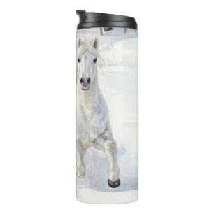 Dyfra the Icelandic Horse Galloping in Snow Thermal Tumbler