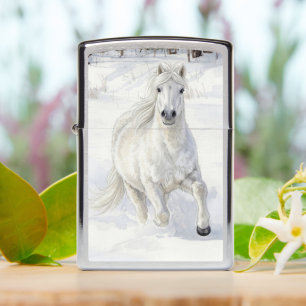 Dyfra the Icelandic Horse Galloping in Snow Zippo Lighter