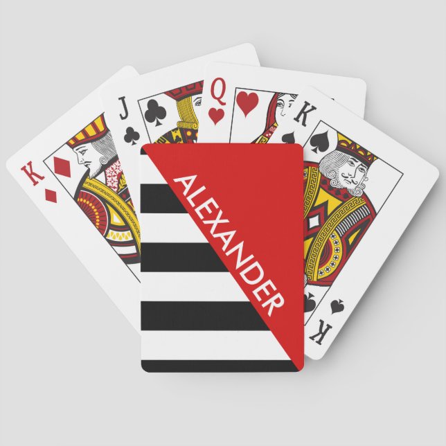DYI Background Blk Stripe 2 Bold Triangles Red Poker Cards (Back)