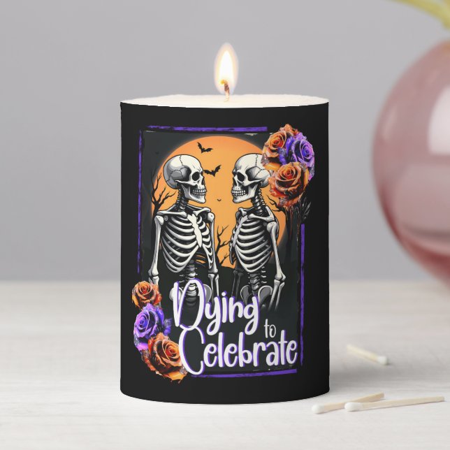 Dying to Celebrate, Skeleton Death Gothic Pillar Candle (In Situ)