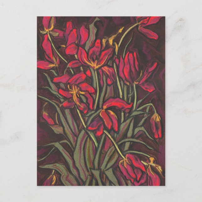 Dying Tulips Red Flowers Statement Floral Painting Postcard (Front)