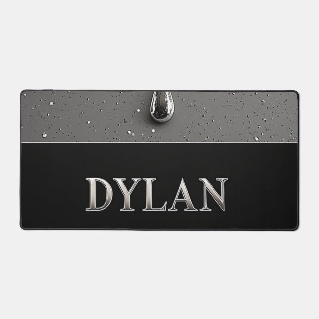 Dylan Chrome Nameplate With Liquid Metal Drips Desk Mat (Front)