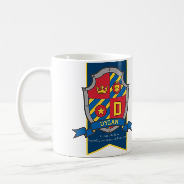 Dylan letter D heraldry red blue name meaning mug (Left)