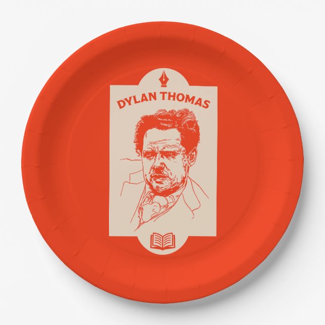 Dylan Thomas Welsh Poet Paper Plates (Front)