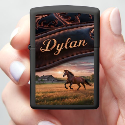 Dylans Horse Running at Sunset Zippo Lighter