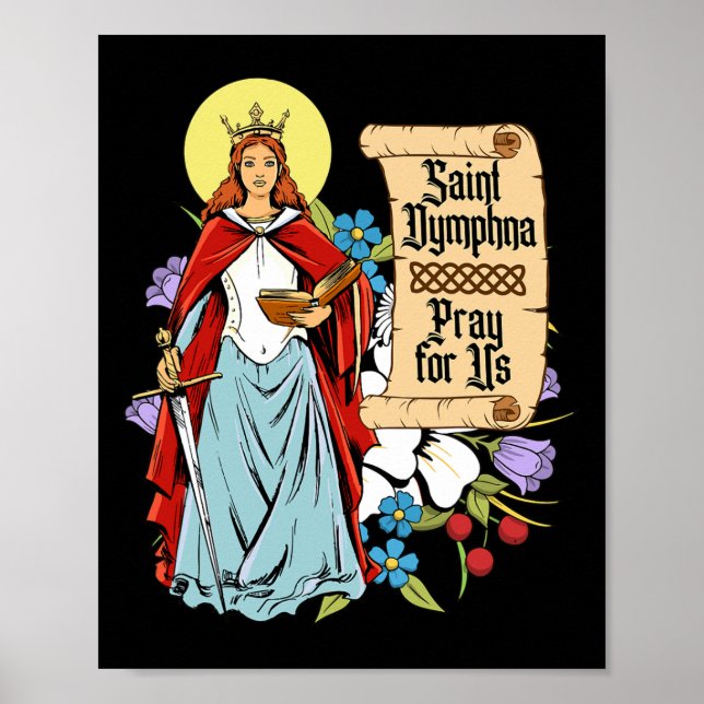 Dymphna Purity Lily Patron Saint Mental Health Cat Poster (Front)