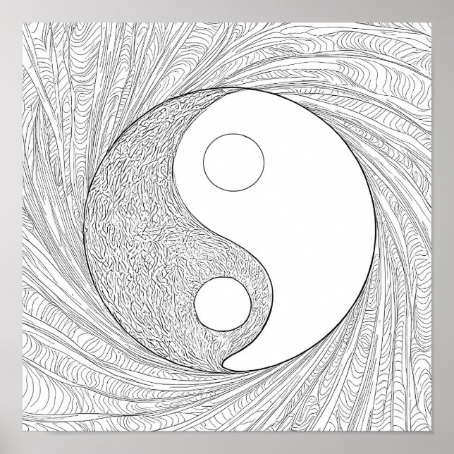 Dynamic Abstract Line Art: Flowing Energy Yin Yang Poster (Front)