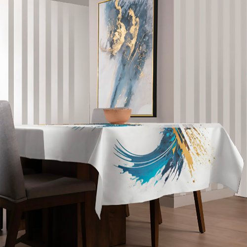 Dynamic Abstract Splash White Teal Gold Tablecloth