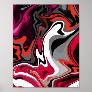 Dynamic Abstract Swirl of Red, Black, white & Gray Poster