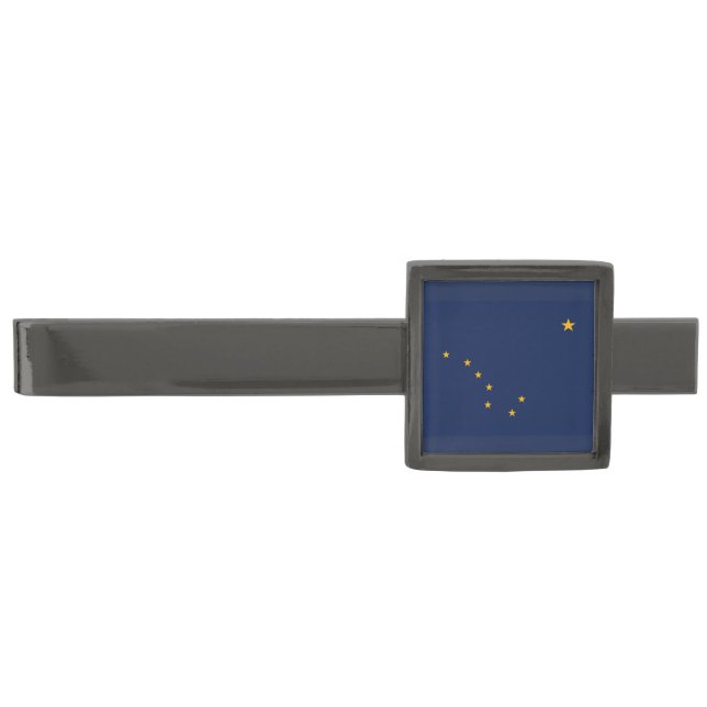Dynamic Alaska State Flag Graphic on a Gunmetal Finish Tie Clip (Front)