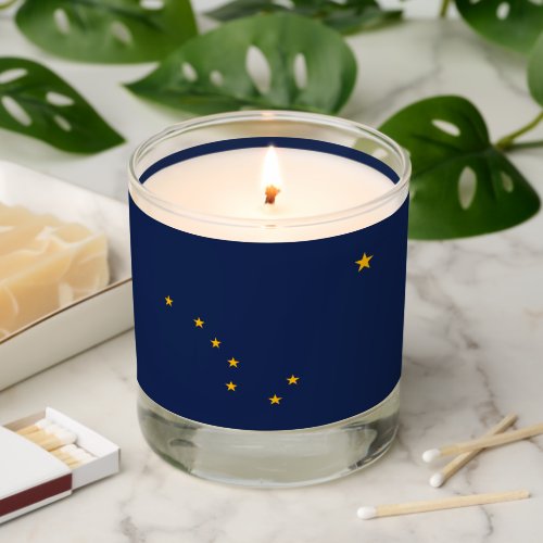 Dynamic Alaska State Flag Graphic on a Scented Candle
