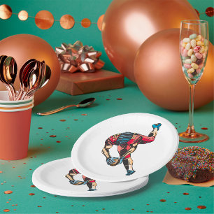 Dynamic American Football Player Touchdown Paper Plates